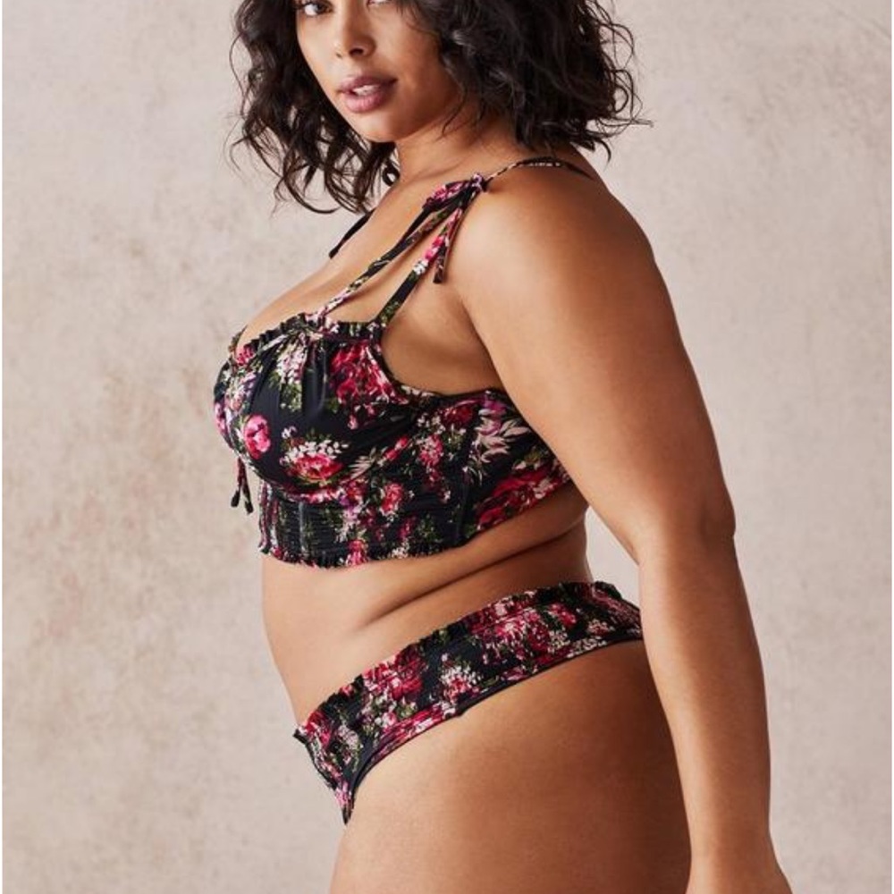 Torrid Floral Microfiber Underwire Longline Bralette & Microfiber Thong Panty - Picture 2 of 6